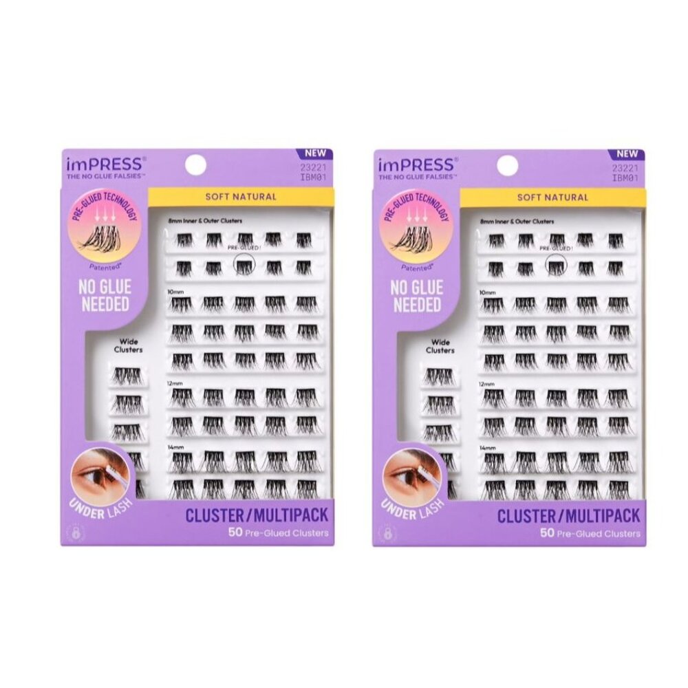KISS imPRESS Pre-Glued Lash Clusters Multipack Soft Natural Set of 2